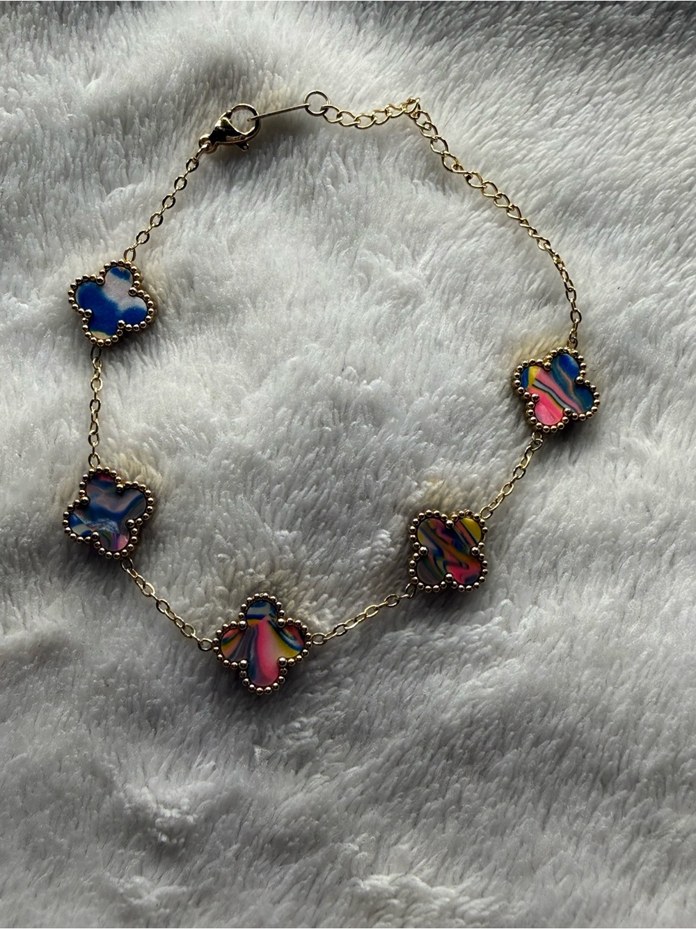 Gold tone stainless steel Multicolor Clover Link Bracelet - Women Jewelry